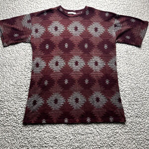 Cherish Knit Shirt Womens Large Short Sleeve Maroon Aztec Print Classic